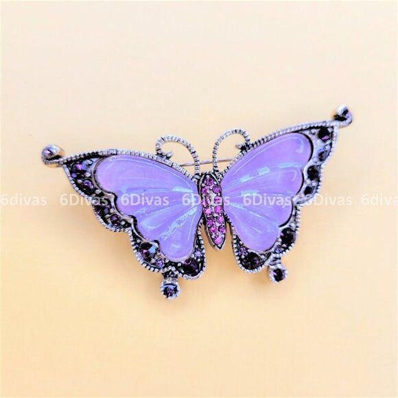 𝅺LILAC Purple Butterfly Brooch Pin - Picture 1 of 9